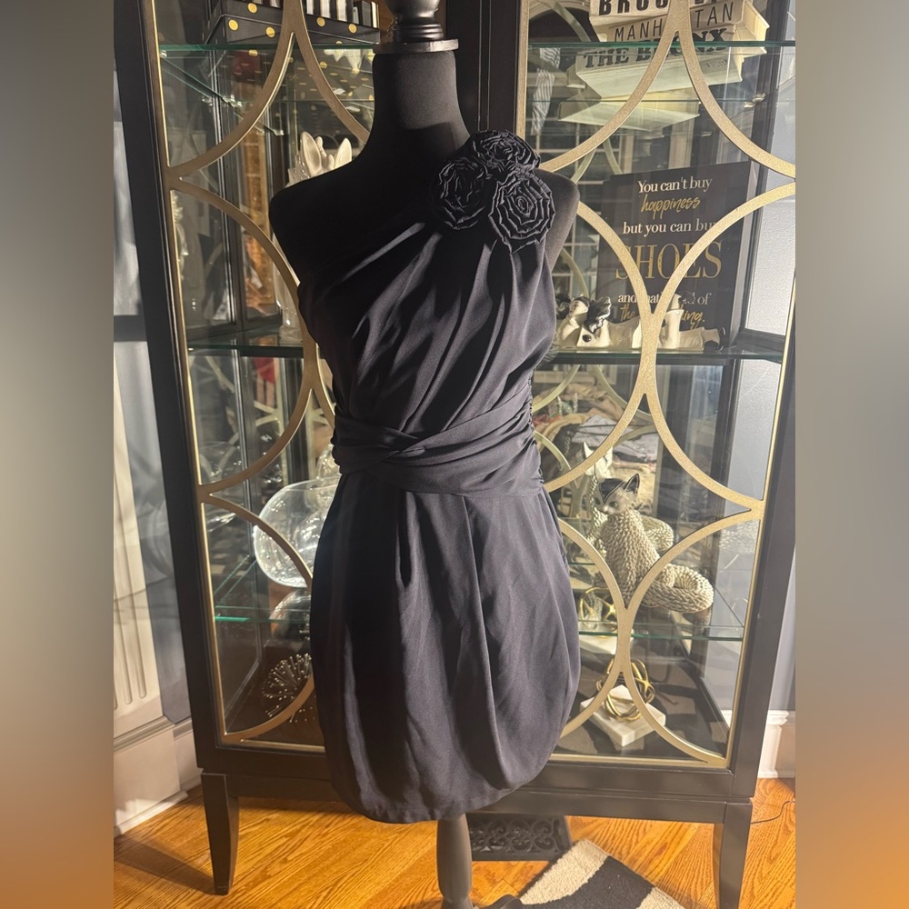 MM Couture by Miss Me One Should Black Dress with Beautiful Flowers on Shoulder